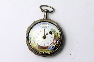 Antique Bouvier, Geneve Fusee Movement Pocket Watch Enamel Face