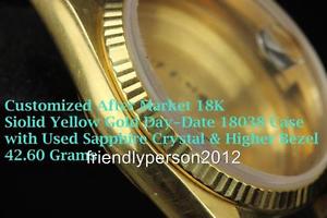 Customized After Market 18K Solid Yellow Gold Day-Date 18038 Case to fit Cal3055