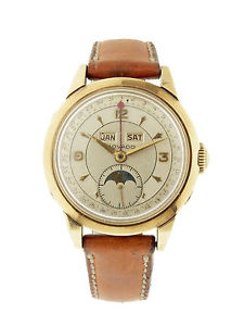 Movado (Ref. 44939) Moonphase + Calendar 18K Yellow Gold Wristwatch c. 1940s