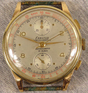 VINTAGE EXACTUS CHRONOGRAPHE SWISS MADE 17 RUBIS JEWELS SOLID 18K 750 GOLD WATCH