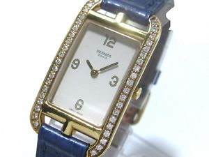 Pre-Owned HERMES Cape Cod 20160316 Gold/Diamond Bezel Ladies Ivory Qz Watch, MD