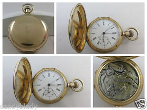 VINTAGE 1880'S 14K YELLOW GOLD RATTRAPANTE SPLIT SECOND CHRONOGRAPH POCKET WATCH