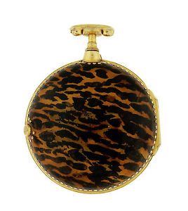 English Gilt Open Face Key Wind Watch with Tortoise Shell