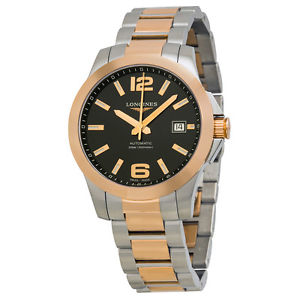 Conquest Automatic Black Dial Rose Gold and Stainless Steel Men's Watch