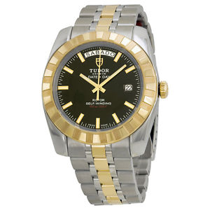 Date and Day Classic Automatic Black Dial Stainless Steel and Yellow Gold Men's
