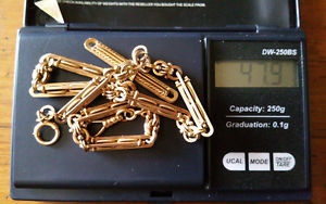 Victorian 14K Yellow Gold Heavy Watch Chain with thick T-Bar - 47.9g
