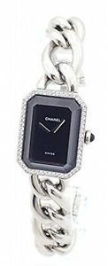 CHANEL Premiere S Ladies Chain Square H0495 Quartz Black Ss Diamond Mint #0245