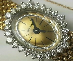 VINTAGE BTC Geneva SOLID 14K Gold DIAMOND 1.TCW++ WATCH. Elegant Weave band