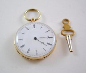 ANTIQUE~18 KT GOLD~SWISS "GENEVE" WIND UP OPEN FACE R.N. POCKET WATCH~ca.1800's