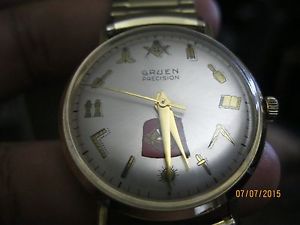 RARE VINTAGE 18KT GOLD GRUEN PRECISION MASONIC AUTOMATIC MENS WATCH