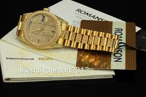 Never Used NOS Condition "Romanson" 18K Solid Yellow Gold Day-Date President Dia