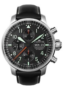 Fortis Flieger PRO chronograph 2016 pilot cockpit Black leather 705.21.11 L01