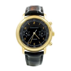 Audemars Piguet Jules Chronograph 18K Gold Black Leather Band Automatic Men's