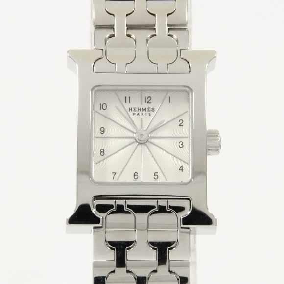Used[B] Watch Hermes HH1.110 H watch Quartz Silver Arabic With genuine BOX R3T