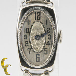 Vintage Gruen 14k White Gold Women's Art Deco Hand-Winding Watch w/ Stretch Band
