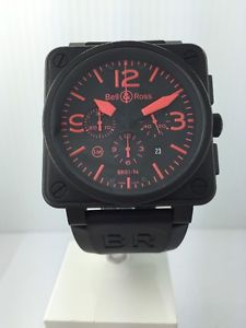 Bell & Ross BR01-94 Black and Red Rubber Strap Chrono Date