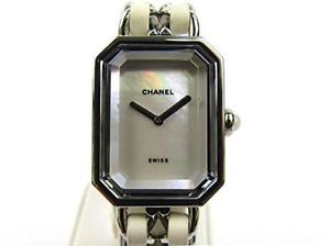 CHANEL Premiere M Ladies Leather Silver H1639 Quartz White Shell Ss Mint #0242