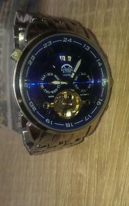 Luxus Automatik Armbanduhr, blaues Ziffern Blatt, Herren OVP mit Rechnung