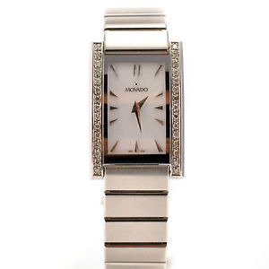 Ladies Movado model 84 A1 2432 Stainless Steel Bracelet Diamond Bezel
