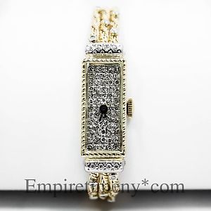 14K Yellow Gold Single Cut Diamonds Ladies Bracelet Watch Swiss Vintage