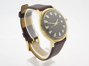 RARE DIAL MEN'S VINTAGE 14K YELLOW GOLD GIRARD PERREGAUX DIAMOND WATCH