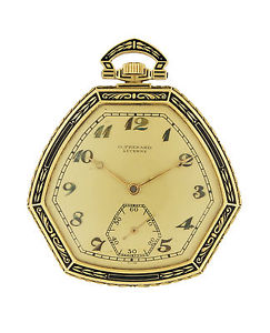 Fresard 18k Yellow Gold Openface Hexagonal-shaped Keyless Lever Pocket Watch ...