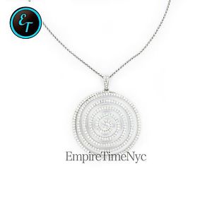 18K White Gold 5.38Ct Diamond Large Circle Swirl Pendant 14K Necklace Chain 16
