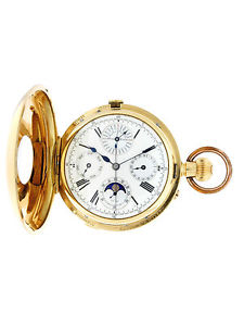 Min. Repeater, Perpetual Cal., Chrono, Swiss 18k YG Demi Hunter Pocket Watch