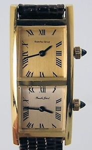Awesome Bueche Girod 18K Gold Rare Dual Dial Dual Windup Movement Women's Watch