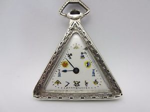 Antique Vintage sterling silver masonic triangular pocket watch triangle