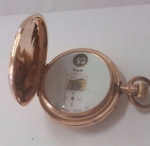 RARE UHR MINUTEN 14K ROSE  GOLD DIGITAL POCKET WATCH