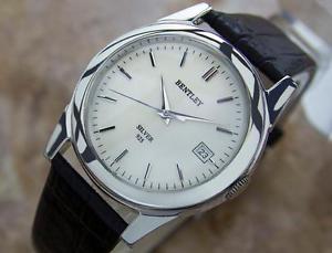Bentley Solid 925 Silver Mens Luxurious 34mm Japanese Quartz Watch c 1980s H13