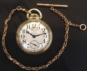 Waltham 23J RR Grade Wind Indicator 14k GF Pocket Watch W/ Chain SERVICED!