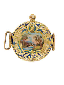 Borel Fils & Cie Vintage 14k Yellow Gold & Enamel Pendant to Wristwatch Conve...