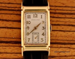 RARE HAMILTON GILMAN MODERN DECO WRISTWATCH SOLID 14K Y GOLD VINTAGE 1937