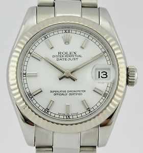 DATEJUST 178274 LADIES MIDSIZE 31MM 18k WHITE GOLD & STEEL