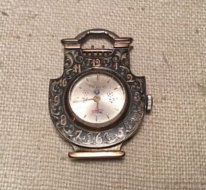 Robot Watch Co. Antique Sterling Silver & Gold Niello Gate Design Pocket Watch