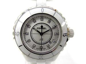 Auth Chanel Stainless steel Ceramic J12 Diamonds Watch H1628 Quartz Women