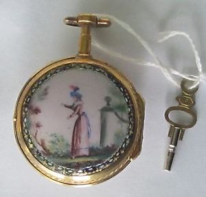 Rare 1700's MORICAND, Great Hand painted ENAMEL -SET KEYWOUND VERGE WATCH.
