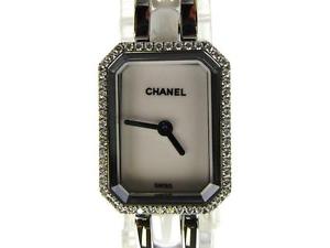Auth CHANEL Stainless Steel Ceramic Pemiere Diamond Bezel Watch H2132 Quartz