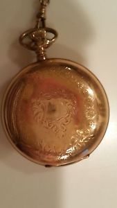 1907 Gold Filled Waltham Pocket Watch Lever Set 17 Jewel with Locket Fob