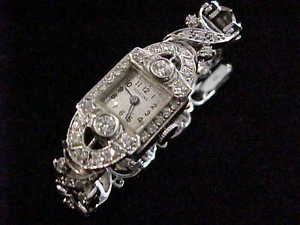 Ladies Platinum White Gold And Diamond Vintage Art Deco Cocktail Watch SHARP!!!!
