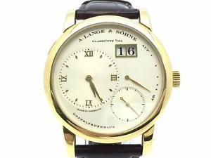 Auth Lange & Sohne 18K Yellow Gold Crocodile Leather Watch Gold/ Brown