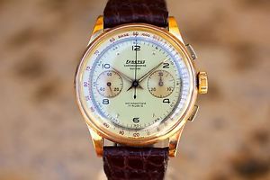 SPLENDID 18K SOLID GOLD VINTAGE EXACTUS CHRONOGRAPH SUISSE WATCH SUPERB COND.