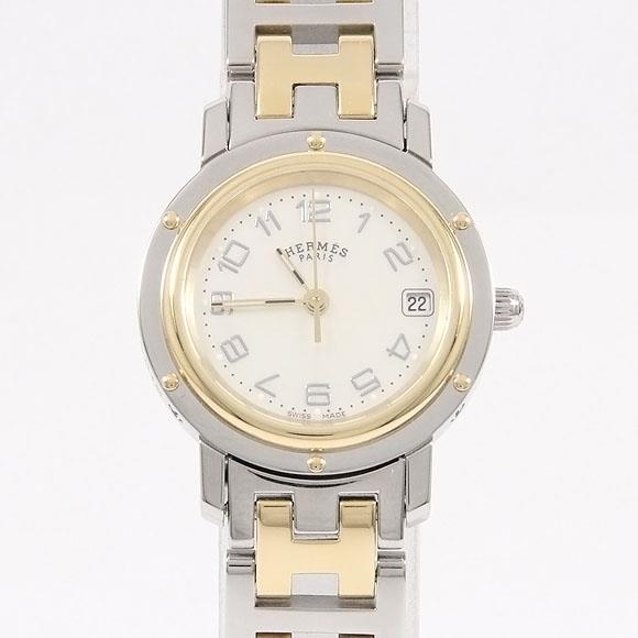 Used[A] Watch Hermes CL4.220 Clipper nacres Combi Quartz White Shell Arabic B7Z