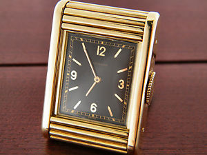 JAEGER LE COULTRE with GUBELIN  CASE VINTAGE Gold 18 kt Pocket Desk Clock Watch