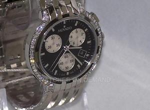 New Men's Movado Esperanza BLK Dial Chrono 0605765 0.70ct Approx Diamond Watch *