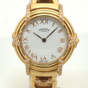 Auth HERMES Ruban Women's Quarts YG&RG&Diamond 112598