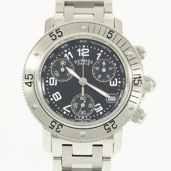 Used[B] Watch Hermes CL2.310 Clipper Diver Chronograph Quartz Black Arabic J6Z