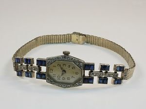 Mido Art-Deco Damenuhr antik Platin mit Saphire und Diamanten